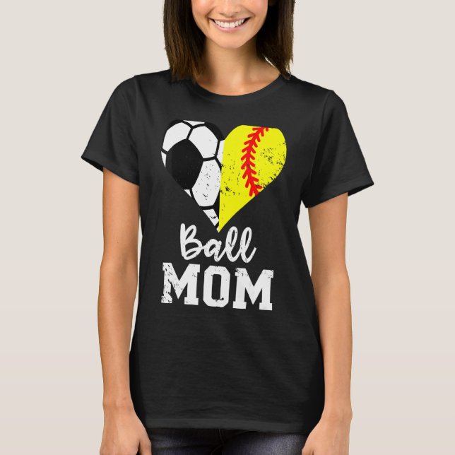 Ball Mommom Heart  Soccer Softball Mom Mom T-Shirt (Front)