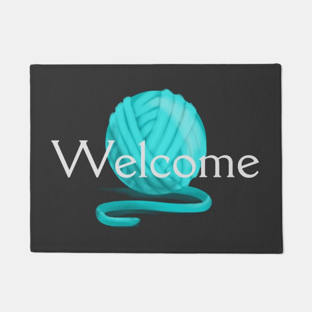 Ball of Teal Yarn - Welcome! Doormat (Front)