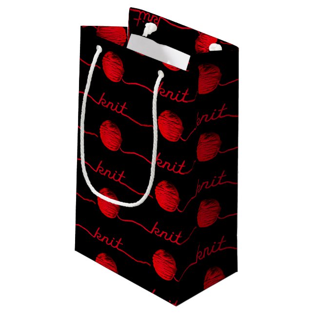 ball of yarn with knit text small gift bag (Back Angled)