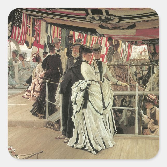 Ball on Shipboard by James Tissot, Victorian Art Square Sticker (Front)