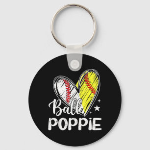 Ball pe Ball Heart Baseball Softball Keychain