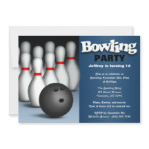 Ball & Pins Blue Bowling Birthday Party Invitation