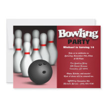 Ball & Pins Red Bowling Birthday Party Invitation
