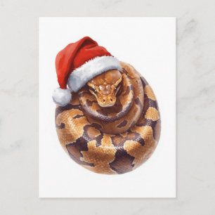 Ball Python in Santa Hat Watercolor Holiday Postcard