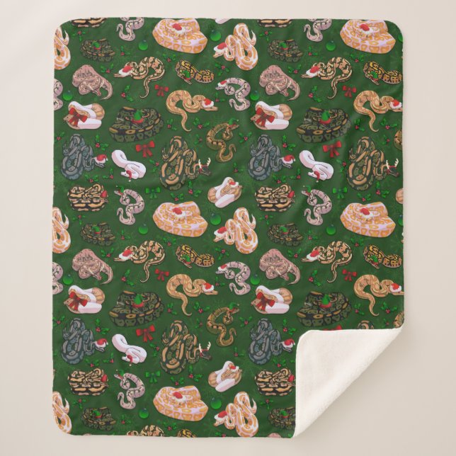 Ball Python Morph Holiday Green Sherpa Blanket (Front)