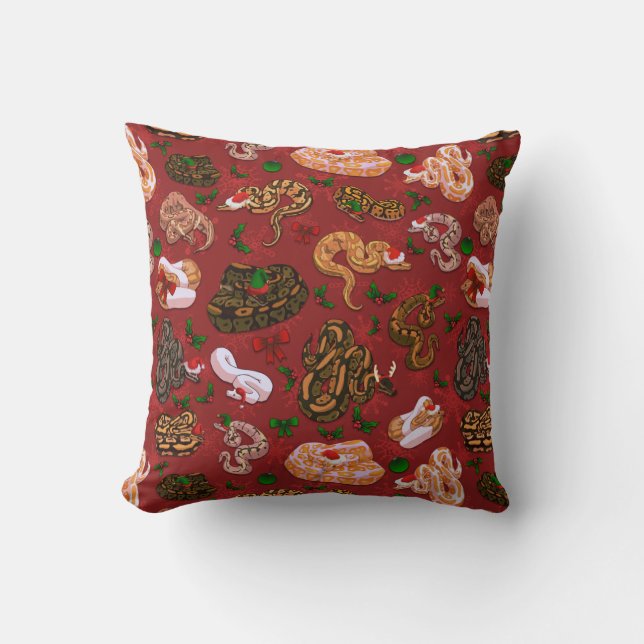 Ball Python Morph Holiday Red Throw Pillow (Front)