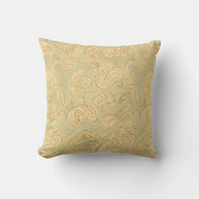 Ball Python Snake Artsy Contour in Earth Tones Throw Pillow (Front)