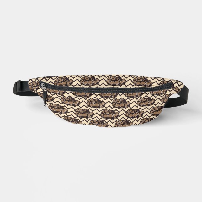 Ball Python Snake, Brown and Tan Illustrated Fanny Pack (Front)