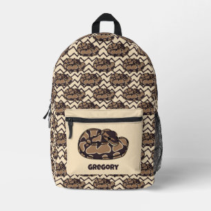 Ball Python Snake, Brown and Tan Illustrated Printed Backpack