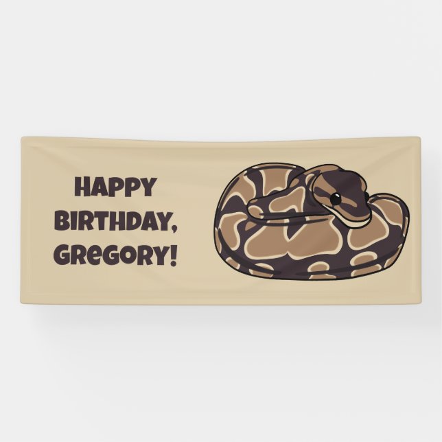 Ball Python Snake, Brown and Tan Personalized Banner (Horizontal)