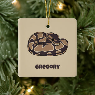 Ball Python Snake, Brown and Tan Personalized Ceramic Ornament