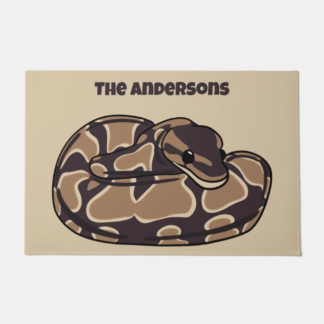 Ball Python Snake, Brown and Tan Personalized Doormat (Front)