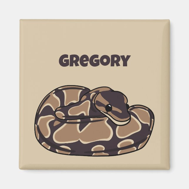 Ball Python Snake, Brown and Tan Personalized Magnet (Front)