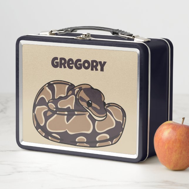 Ball Python Snake, Brown and Tan Personalized Metal Lunch Box (In Situ)