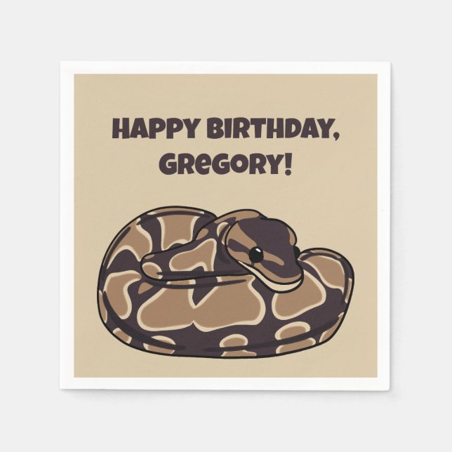 Ball Python Snake, Brown and Tan Personalized Napkin (Front)