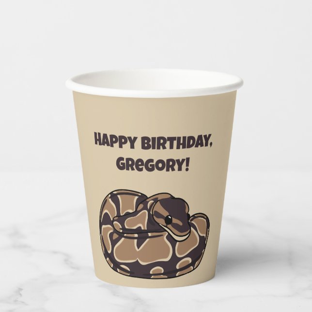 Ball Python Snake, Brown and Tan Personalized Paper Cups (Front)
