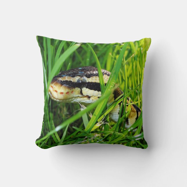 Ball Python Snake in the Grass Throw Pillow (Front)