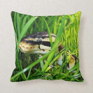 Ball Python Snake in the Grass Throw Pillow