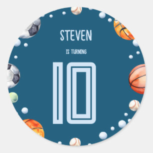 Ball sports kids birthday classic round sticker