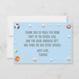 Ball sports kids birthday thank you card