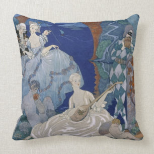 Ball Under the Blue Moon, illustration for 'Fetes Throw Pillow