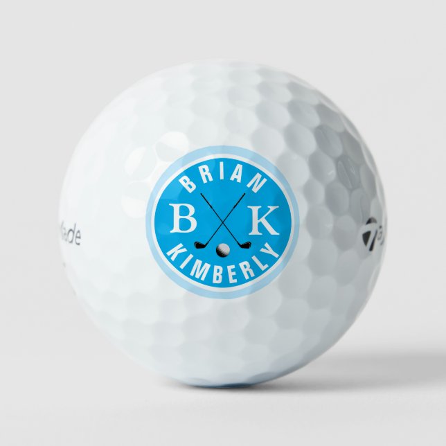 Ball with Golfer Name & initials blue monogram (Front)