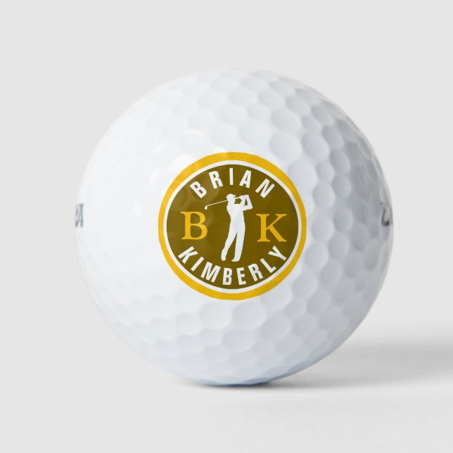 Ball with Golfers Name & initials - cool monogram (Front)
