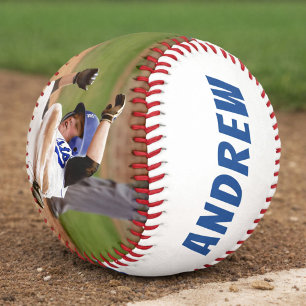 Balle De Baseball 2 Photo Baseball Nom Numéro Équipe Bleu Blanc
