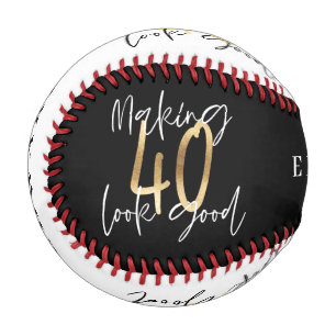 Balle De Baseball 40e anniversaire moderne chic noir et or 