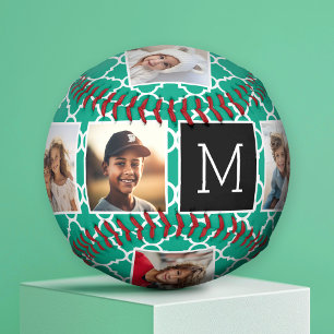 Balle De Baseball 5 Photo Collage Monogram - Vert émeraude et noir