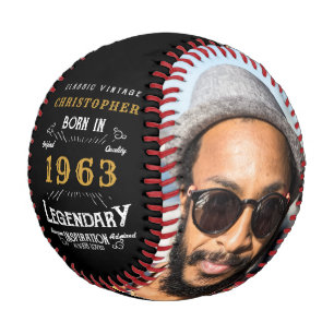 Balle De Baseball 60e anniversaire 1963 Monogramme Nom Photo Légenda