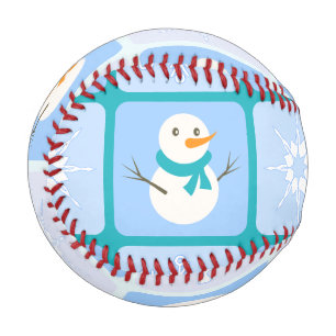 Balle De Baseball À damiers hiver bonhomme de neige motif et flocons