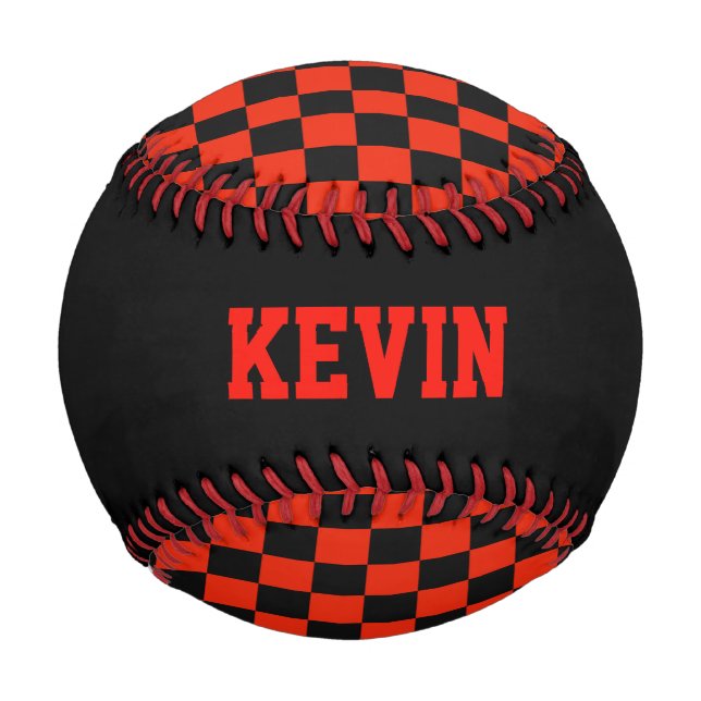 Balle De Baseball À damiers rouge et noir Baseball personnalisé (Devant)