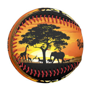 Balle De Baseball Animaux sauvages sur le coucher de soleil de la sa