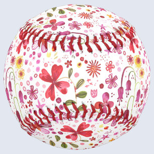 Balle De Baseball Aquarelle florale moderne