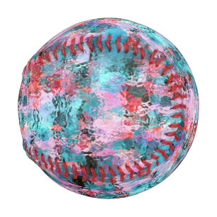 Balle De Baseball Aquarelle rouge or Rose turquoise