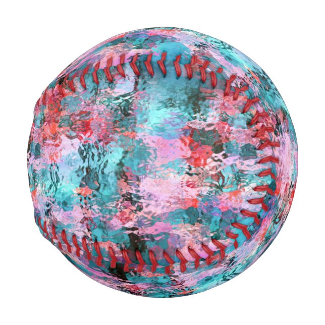 Balle De Baseball Aquarelle rouge or Rose turquoise (Devant Droite)