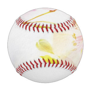 Balle De Baseball arrière - plan fleuri avec fleurs d'aquarelle