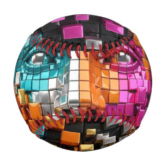 Balle De Baseball Art Pop Mosaïque 3D Visage - Cubes Pixel Vibrants