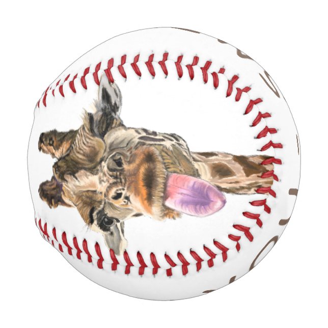 Balle De Baseball Baseball drôle avec Giraffe Joueuse - Texte person (Devant Droite)