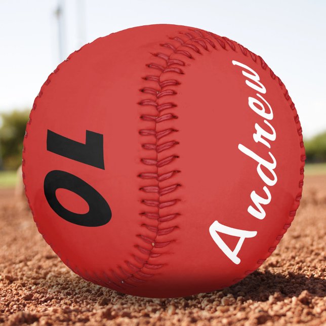 Balle De Baseball Baseball personnalisé avec nom et numéro rouge (Créateur téléchargé)