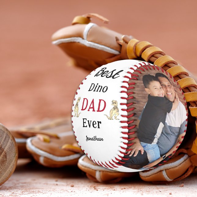 Balle De Baseball Best Dino Dad Ever Personalized Photos (Best dino dad ever personalized photos and kids name baseball keepsake for fathers)