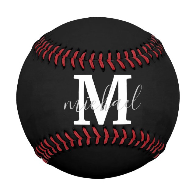 Balle De Baseball black and white monogram personalized inital (Devant)