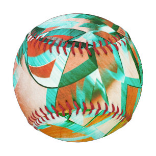 Balle De Baseball Bleu ou cyan stries sur l'orange rougeâtre rustiqu