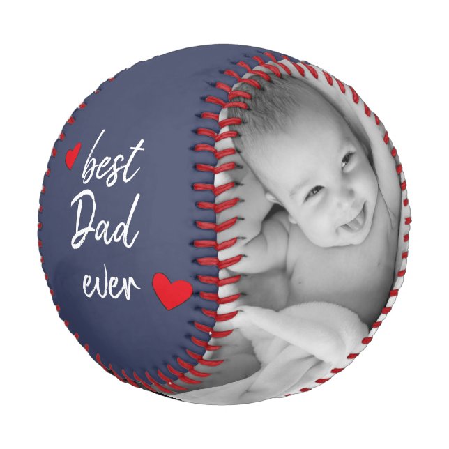 Balle De Baseball Blue Best Papa Ever 2 Photo personnalisée (Angle)