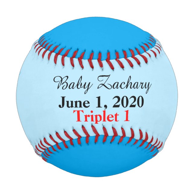 Balle De Baseball Blue Triplet Boy Stats de naissance (Devant)