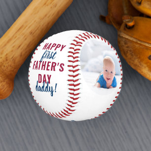 Balle De Baseball Bonne première Fête des pères papa 2 photo blanc