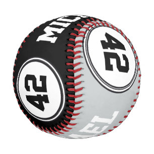 Balle De Baseball BOUTON Bandes RONDES noir blanc + votre texte