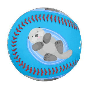 Balle De Baseball Caricature bleu loutre de mer joyeux