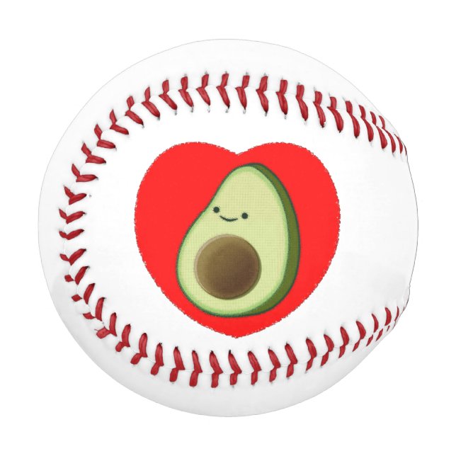 Balle De Baseball Caricature De L'Avocado Mignonne Dans Le Coeur Rou (Devant Gauche)